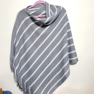 Charter Club Poncho Cardigan One Size Fits White/Gray Sweater